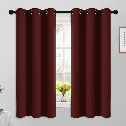 Yakamok 63 Inch Length Burgundy Red Blackout Curtains for Bedroom 63 Inch Length, Thermal Insulated Room Darkening Grommet Top Window Drapes for Living Room,42W x 63L,2 Panels
