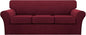 Turquoize 4 Piece Sofa Covers for 3 Cushion Couch Sofa Slipcover Soft Couch Cover for Dogs Washable Furniture Cover with 3 Individual Large Cushion Covers Feature Fabric (Large Sofa, Burgundy)