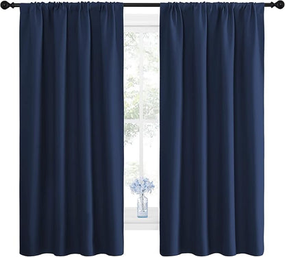 NICETOWN Bedroom Curtains Blackout Draperies - All Season Thermal Insulated Solid Rod Pocket Top Blackout Curtains/Drapes for Kid's Room (Navy, 1 Pair, 42 x 63 Inch)
