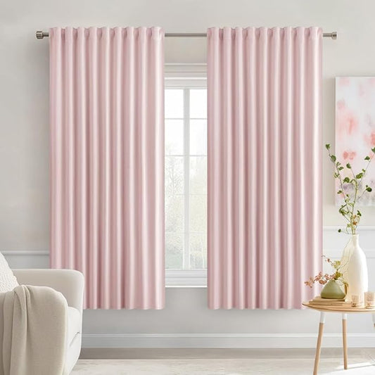 MIULEE Baby Pink Back Tab Blackout Curtains 63 Inch Length 2 Panels Set for Living Room Bedroom Privacy, Rod Pocket/Pinch Pleat Thermal Insulated Room Darkening Pleated Light Blocking Drapes