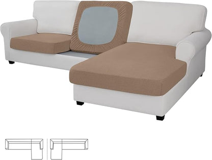 Easy-Going Stretch 3 Pieces Couch Cushion Covers for Sectional Sofa Left/Right L Shape Chaise Lounge Sofa Seat slipcover Anti-Slip Sofa Cover Soft (2 Seater + 1 Chaise, Camel)