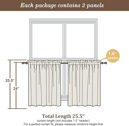 Chyhomenyc Taupe Sheer Curtains 24 Inch Length, Short Window Curtains for Bathroom Living Room Basement, Light Filtering Small Cafe Curtains, 42W x 24L Inches, 2 Panels