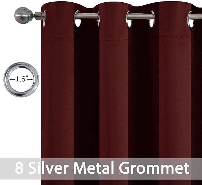 Yakamok Blackout Curtains 96 Inches Long with Grommet for Bedroom, Burgundy Thermal Insulated Room Darkening Window Treatment Drapes Curtain for Living Room (52Wx96L, Burgundy red, 2 Panels)