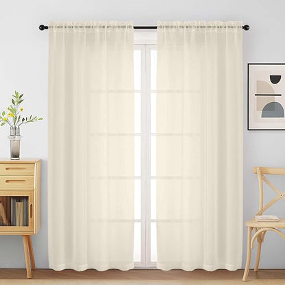 Cream Sheer Curtains for Window 72 inches Long 2 Panels Set, Soft Airy Modern Light Filtering Sheer Curtains for Living Room Bedroom, Dual Rod Pocket Solid Window Drapes, 2x42Wx72L inches