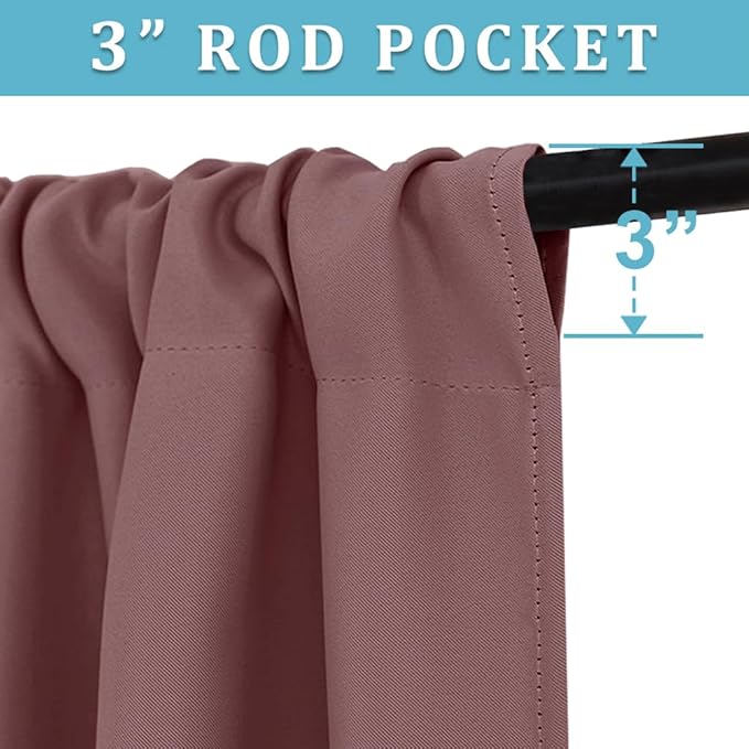 RYB HOME Blackout Curtains for Bedroom Living Room 63 inches Long, Thermal Insulated Privacy Rod Pocket Drapes for Nursery Office Home Theater, Width 34 by Length 63, Dusty Rose, 2 Panels