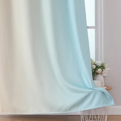 Estelar Textiler Aqua and Beige Gradient Blackout Curtains 84 Inches Long, Thermal Insulated Ombre Blackout Drapes for Bedroom, Room Darkening Energy Saving Curtains for Living Room, 52Wx84L, 2 Panels