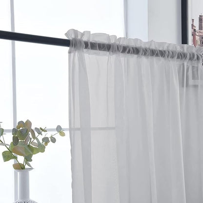 SpaceDresser Basic Rod Pocket Sheer Voile Window Curtain Panels Silver Grey 1 Pair 2 Panels 52 Width 72 Inch Long for Kitchen Bedroom Children Living Room Yard（Silver Grey, 52W x 72L）