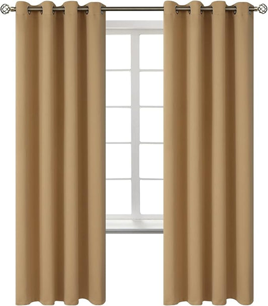 BGment Blackout Curtains for Bedroom - Grommet Thermal Insulated Room Darkening Curtains for Living Room, Set of 2 Panels (52 x 72 Inch, Khaki)