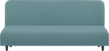 U-NICE HOME Stretch Futon Cover Armless Bed Slipcover - Soft Jacquard Fabric Washable for Pet Friendly, Light Blue