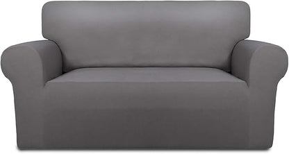 PureFit Super Stretch Sofa Slipcover – Spandex Non Slip Soft Couch Sofa Cover, Washable Furniture Protector with Non Skid Foam and Elastic Bottom for Kids, Pets （Loveseat, Light Gray）