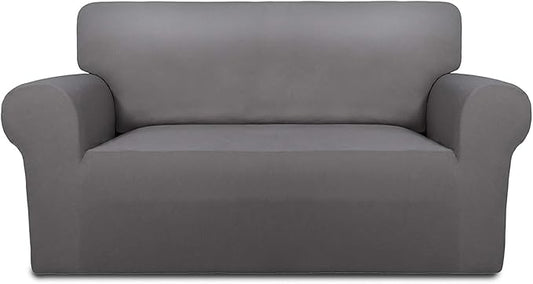 PureFit Super Stretch Sofa Slipcover – Spandex Non Slip Soft Couch Sofa Cover, Washable Furniture Protector with Non Skid Foam and Elastic Bottom for Kids, Pets （Loveseat, Light Gray）