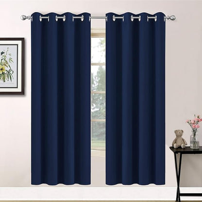 Yakamok Blackout Curtains with Grommet Thermal Insulated Room Darkening Window Drapes for Dedroom, Navy Blue Color, Set of 2, W52 x L72