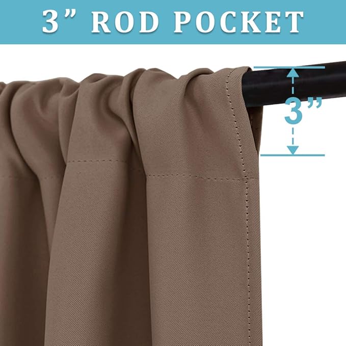 RYB HOME Extra Wide Blackout Curtains for Bedroom Living Room 63 inches Long, Thermal Insulated Privacy Drapes for Nursery Home Theater Dining Room, Width 62 by Length 63, Mocha, 2 Panels