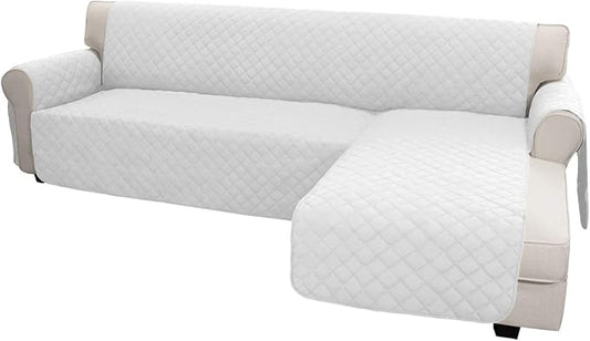 Easy-Going L Shape Sofa Slipcover - Sectional Couch Cover with Chaise & Reversible Sofa Cover for Pets & Kids (X-Large, White/White)