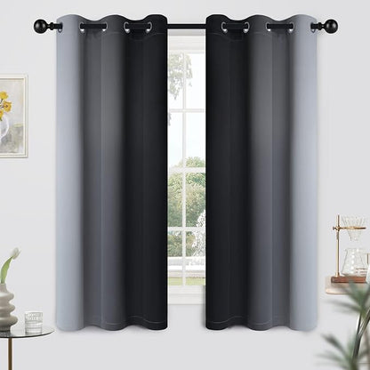 Yakamok Light Blocking Ombre Curtains, Greyish White and Black Gradient Color Curtains, Room Darkening Grommet Window Drapes for Bedroom(Black, 42x63 Inch, 2 Panels)