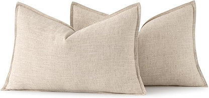 MIULEE Decorative Linen Lumbar Pillow Covers 12x24 Inch Natural Beige Boho FarmhouseNeutral Couch Throw Pillows for Bed Pack of 2 Accent Modern Pillowcase Sofa Livingroom Home Decor