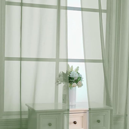 Aiyufeng Window Green Sheer Curtains 45 Inch Length 2 Panels Small Sheer Curtains & Drapes Clear Basic Rod Pocket Panel Bedroom Children Living Room Yard Kitchen, 40Wx45L