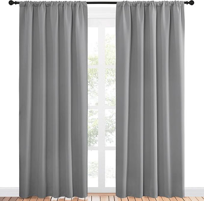 NICETOWN Blackout Curtains 84 inches Length - Energy Efficient & Noise Reducing Thermal Insulated Rod Pocket Blackout Drapes/Draperies for Living Room (Silver Grey, 2 Panels, W52 inches x L84 inches)