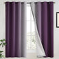 Yakamok 100% Blackout Curtains 63 Inch Length 2 Layers,Purple Curtains for Bedroom Ombre Room Darkening Grommet Gradient Drapes, Light Blocking Thermal Insulated Window Curtains for Living Room