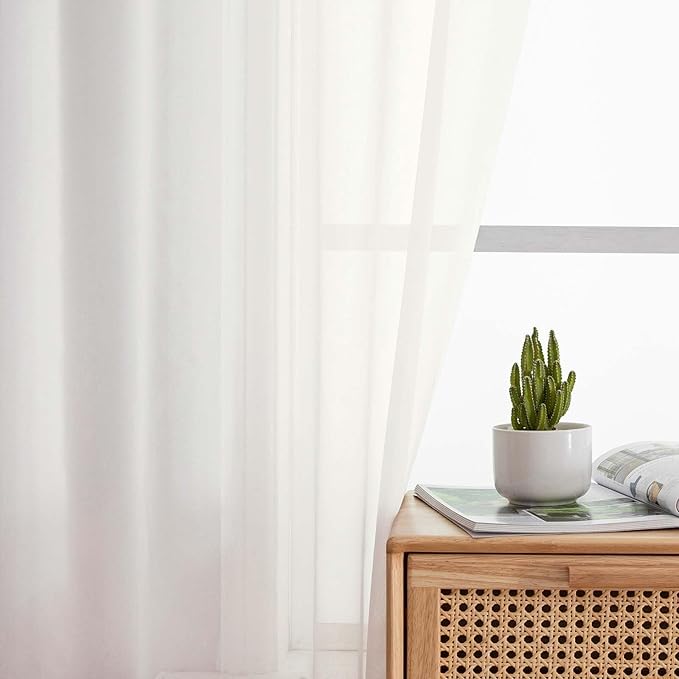 Sheer Ivory Curtains for Bedroom Living Room 63 Inch Length 2 Panels, Airy Soft Light Filtering Sheer Dining Room Curtains, Modern Rod Pocket Drapes, Ivory, Each 42" Wx63 L Inches