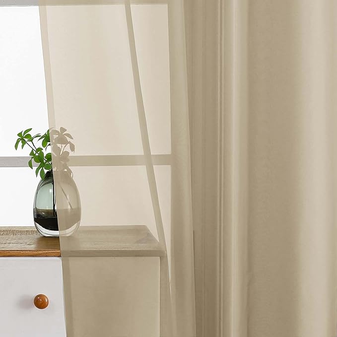 Taupe Sheer Curtains Tier 30 Inches Length 2 Panels Set, Light Filtering Lightweight Soft Window Treatments Drapes, Cute Elegant Cafe Curtains for Nursery, Dual Rod Pocket, 2x42Wx30L Inches
