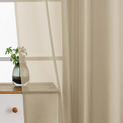 Taupe Sheer Curtains Tier 30 Inches Length 2 Panels Set, Light Filtering Lightweight Soft Window Treatments Drapes, Cute Elegant Cafe Curtains for Nursery, Dual Rod Pocket, 2x42Wx30L Inches
