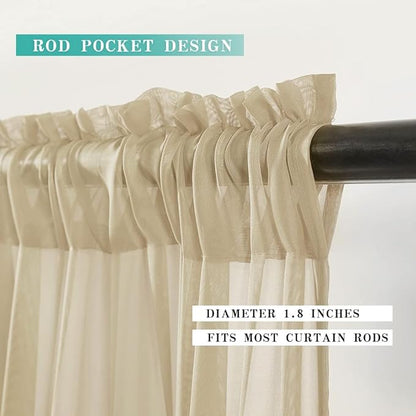 MIULEE 2 Panels Kitchen Tiers Half Window Sheer Curtains Rod Pocket Translucent Voile Drapes for Kitchen Bathroom Small Windows 29 by 24 Inch Beige