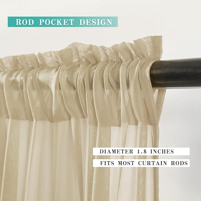 MIULEE Short Sheer Curtains 30 Inch Length for Kitchen Bathroom Cafe Half Window Treatment, Rod Pocket Tier Curtains 2 Panels, 29x30 Inches Long, Beige
