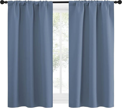 NICETOWN Kitchen Curtains, Short Blackout Curtains & Drapes, Small Window Rod Pocket Draperies for Bedroom (Stone Blue, 34 in x 54 in (W x L), Set of 2)