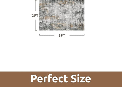 2 x 3 Small Area Rug Indoor Entryway Rug Machine Washable Non Slip Low Pile Carpet Modern Abstract Rugs for Bedroom Kitchen Powder Room Front Porch Bathroom, Grey