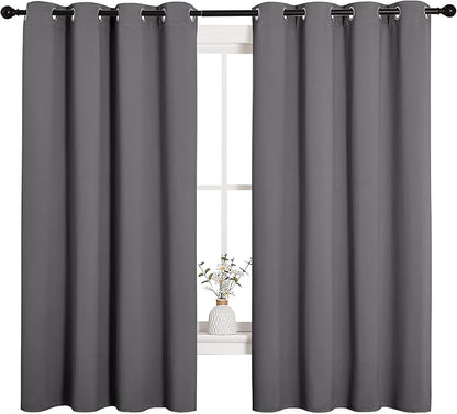 NICETOWN Grey Blackout Curtain Panels for Bedroom, Thermal Insulated Grommet Top Blackout Draperies and Drapes for Basement (2 Panels, W55 x L68-inch, Grey)