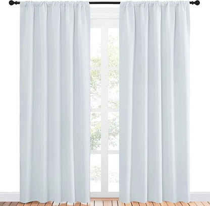 NICETOWN Greyish White Bedroom Curtain Panels - Multi-Function Noise Reducing Performance Window Treatment Thermal Insulated Rod Pocket Room Darkening Drapes for Nursery (2 Panels, 52 by 84)