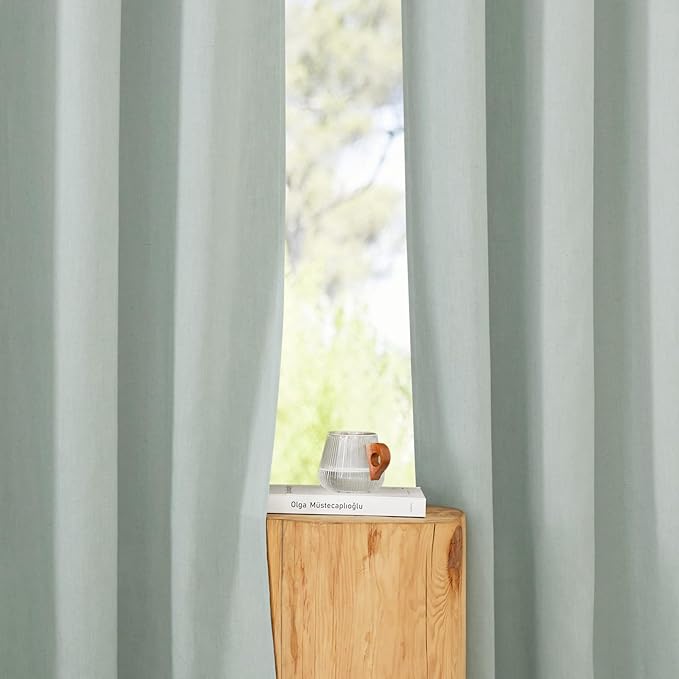 NICETOWN Sage Green Linen Doorway Curtains 80 inches Long, Grommet Thick Linen Weave Semi Sheer Window Treatments Privacy Assured with Light Filtering for Bedroom/Side Door, W34 x L80