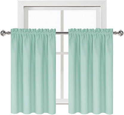DWCN Blackout Curtains for Living Room Thermal Insulated, Energy Saving & Noise Reducing Bedroom Curtains, Mint Green, W 42x L 36 Inch, Set of 2 Rod Pocket Curtain Panels