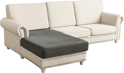Couch Cover Velvet Chaise Cushion Cover for Sectional Sofas - Elastic L-Shaped Sofa Seat Covers Washable, Slipcover Protector (1-Piece, Grey)