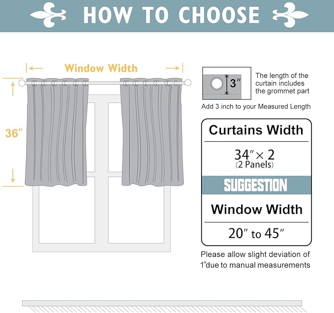 ChrisDowa Small Window Curtains 36 inches Long for Bedroom - Grommet Short Thermal Insulated Room Darkening Curtains for Kitchen (2 Panels, Grey, 34 x 36 Inch)