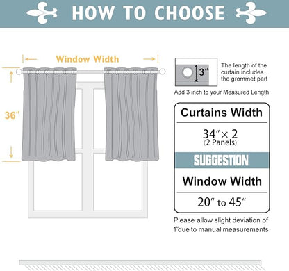 ChrisDowa Small Window Curtains 36 inches Long for Bedroom - Grommet Short Thermal Insulated Room Darkening Curtains for Kitchen (2 Panels, Grey, 34 x 36 Inch)