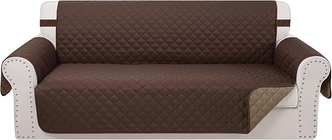 Reversible Sofa Covers Couch Cover Furniture Protector for Dogs Elastic Straps Water Resistant(Sofa,Chocolate/Taupe)
