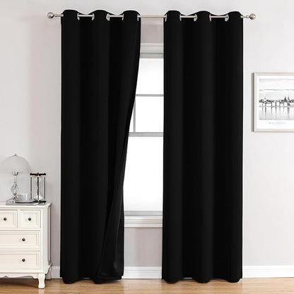 ChrisDowa 100% Blackout Curtains 84 inch Long for Bedroom with Black Liner, 2 Thick Layers Total Blackout Thermal Insulated Grommet Window Curtains 2 Panels Set (Black, 38 x 84 Inch)