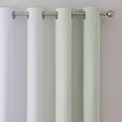 Estelar Textiler Sage Green and Greyish White Blackout Curtains 72 Inch Length 2 Panels Set, Room Darkening Grommet Ombre Curtains for Bedroom, Thermal Insulated Light Blocking Gradient Drapes,52Wx72L