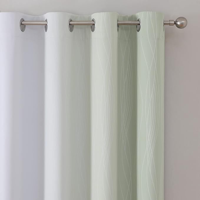 Estelar Textiler Sage Green and Greyish White Gradient Blackout Curtains for Bedroom, Thermal Insulated Ombre Blackout Drapes, Room Darkening Energy Saving Curtains for Living Room,52Wx84L,2 Panels