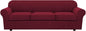 H.VERSAILTEX 4 Piece Stretch Sofa Covers for 3 Cushion Couch Covers for Living Room Furniture Slipcovers (Base Cover Plus 3 Seat Cushion Covers) Thicker Jacquard Fabric (Large Sofa, Burgundy)