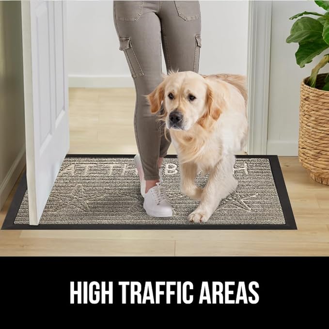 GORILLA GRIP 100% Waterproof All-Season WeatherMAX Doormat US Designed Natural Rubber, Stain and Fade Resistant, Low Profile Indoor Outdoor Door Mats, Easy Clean Patio Mat, 29x17, Sand Beach