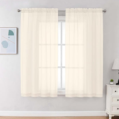 Chyhomenyc Cream Sheer Curtains 68 Inch Length, Light Filtering Solid Color Bedroom Window Sheer Curtain Panels, Elegant Curtains & Drapes for Living Room, 42Wx68L, 2 Panels
