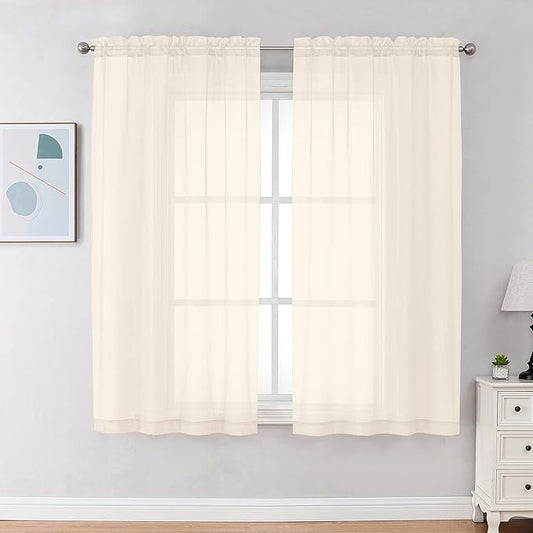 Chyhomenyc Cream Sheer Curtains 68 Inch Length, Light Filtering Solid Color Bedroom Window Sheer Curtain Panels, Elegant Curtains & Drapes for Living Room, 42Wx68L, 2 Panels