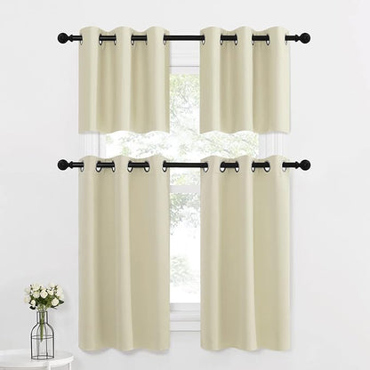 NICETOWN Classroom Window Cover, Blackout Curtains for RV Camper Windows, Thermal Insulating Short Curtains & Drapes for Bathroom Basement Kitchen Door, W42 x L36 inch, Beige, 2 Panels