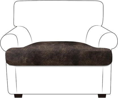 Leather Look Couch Cushion Covers Sofa Seat Slipcovers Sets Couches Furniture Protector for Sectional Armchair Loveseat Pets Kids Stretch Spandex Fabric (1 T-Cushion Armchair, Brown)