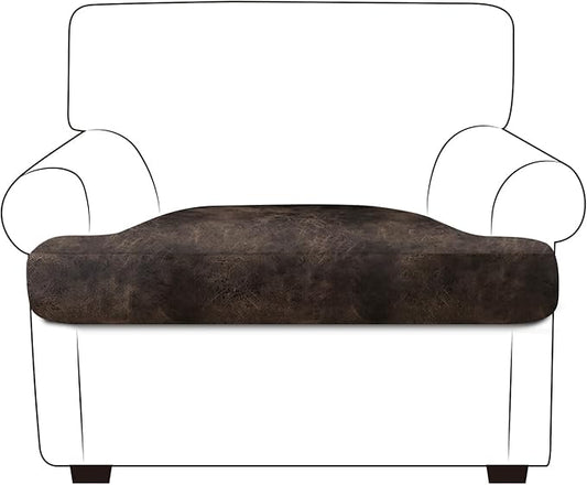 Leather Look Couch Cushion Covers Sofa Seat Slipcovers Sets Couches Furniture Protector for Sectional Armchair Loveseat Pets Kids Stretch Spandex Fabric (1 T-Cushion Armchair, Brown)