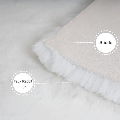 Ghouse Ultra Soft Faux Rabbit Fur Rug, Machine Washable Area Rugs for Bedroom Fluffy Rugs for Living Room, No-Shedding Carpet Sheepskin Runner Rugs White 2x10 Feet