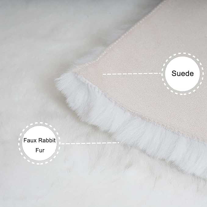 Ghouse Ultra Soft Faux Rabbit Fur Rug 3x5, Machine Washable Area Rugs for Bedroom Fluffy Rugs for Living Room, No-Shedding Carpet Sheepskin Rug White